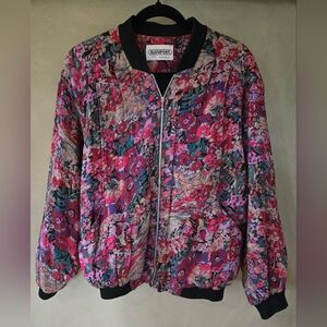 Glensport | Red and Pink Floral Bomber Jacket, Size 9/10